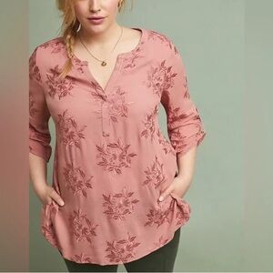 Anthropologie Maeve Embroidered Floral Tunic Blouse